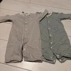 ストライプ柄ロンパース　双子　お揃い