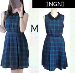 INGNI　襟付き　チェック　ワンピース　ノースリーブ　ネイビー　M　フレア