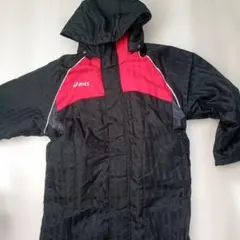 asics フード付きロングウインドブレーカー黒/赤　150