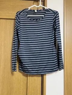 マタニティ　M ボーダー　トップス　長袖　紺色　シャツ