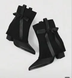 Sheln MOD エレガントなリボンデザインハイヒールアンクルブーツ