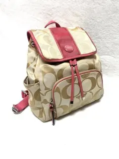 COACH シグネチャー リュック バックパック ベージュ×ピンク レディースのサムネイル