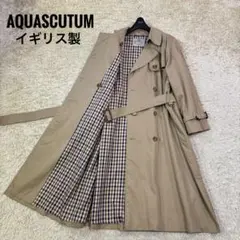 極美品】Aquascutum 裏地チェック ベルト付ギャバジントレンチコート