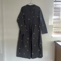 SUPER HAKKA 花柄刺繍 長袖シャツワンピース グレー