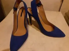 ZARA 青 スエード ハイヒール パンプス サイズ39