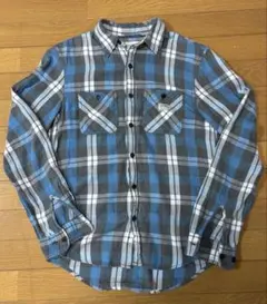 [良カラー]灰 黒 青 白 チェック コットン ネルシャツ ラルフローレン XS