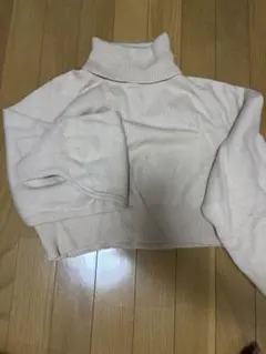 ベージュ タートルネック ニット クロップド