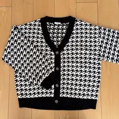 レディース　ハウンドトゥース柄　ニットカーディガン　サイズＬ