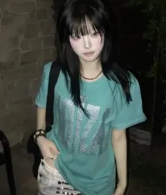 FANCY CLUB IBIZA ラインストーン 半袖Tシャツ ミントグリーン