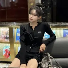 CRANK リボンニットカーディガン パンツ　セットアップネイビー 2025年最新】CRANK レディース カーディガン・ボレロ・アンサンブルの