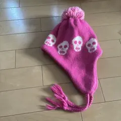 スカルデザイン ニット帽 ピンク
