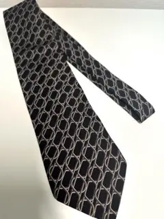 極美品！ GUCCI ブラック×ベージュ×ホワイト シルク ネクタイ