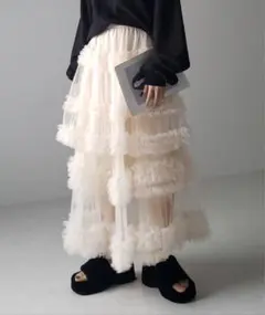 シアーフリルレイヤードボリュームチュールスカート