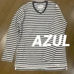 AZUL ストライプ メンズM 長袖ニットカットソー　Ｖネック
