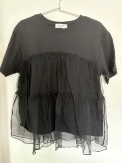 レース切り替え半袖Tシャツ　ブラック　Fサイズのサムネイル