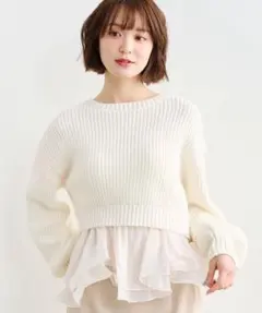 ココディール ぺプラムブラウス×パフスリーブニットセット　定価14000円