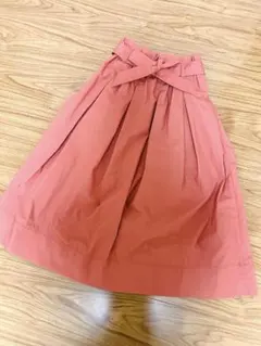 春夏秋向き　ピンク フレアスカート ひざ下丈 ウエストリボン付き