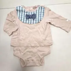 petit main ベビーロンパース 80cm ベージュ ギンガムチェック