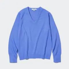 【UNIQLO】ウォッシャブル コットン Vネック セーター (L) ブルー