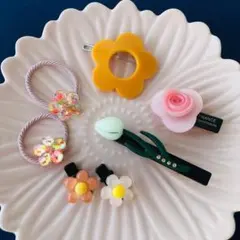 ★No.228★ ヘアピン　ヘアアクセサリー　ヘアクリップ　お花セット　髪ゴム