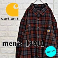 y185【Carhartt】刺繍ロゴ長袖ネルシャツ【メンズ3XL】チェック柄
