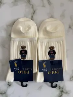 ポロラルフローレン レディース ソックス 2足 ポロベア ホワイト