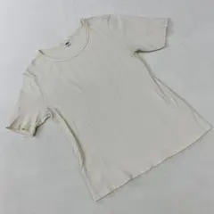 UNIQLO リブ 半袖Tシャツ 白 ベージュ 綿混 Lサイズ シンプル 大人