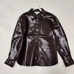 ダークブラウン 合成皮革 シャツジャケット