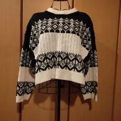 Samansa Mos2 blue ノルディック柄 長袖ニットセーター