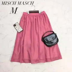 ミッシュマッシュシアーフレアスカートミモレ丈ウエストゴムフェミニンピンク白Mのサムネイル