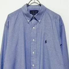 美品 ラルフローレン チェック柄 ボタンダウンシャツ 長袖 ブルー
