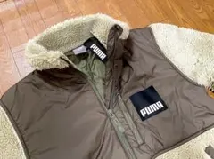 美品｜PUMAプーマ｜ボアジャケット｜防寒｜切替ジャンパーアウター｜カーキ｜S