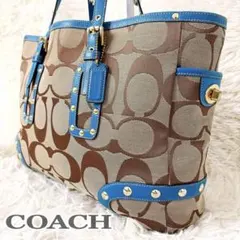 希少✨COACH シグネチャー ターンロック トートバッグ スタッズ A4可