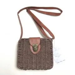 【新品】かごバッグ フラップ付きショルダーバッグ ダークブラウン 花柄裏地