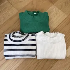 ユニクロ リブ編みハイネックセーター 3点セット ホワイト グリーン ボーダー