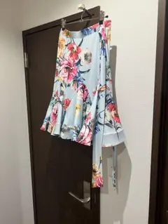 社交ダンス用 水色花柄フレアスカート