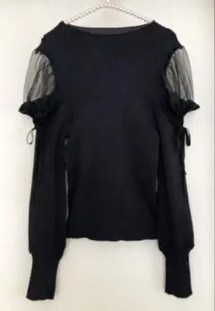GRLショルダーオープンニットトップス シースルー肩開きM