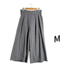 グレー系 チェック柄 ガウチョパンツ M 秋冬カラー きれいめカジュアル