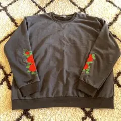 黒 バラ刺繍 長袖トレーナー