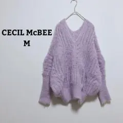 セシルマクビー　シャギーニット　セーター　ゆったり　前後Vネック　透かし編み　M