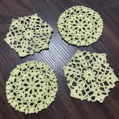 ハンドメイド コースター レース編み イエロー 4枚セット