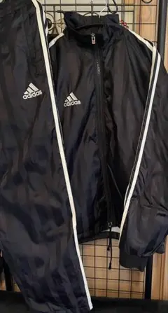adidas ジャージ 上下セット ナイロン ブラック 万国タグ