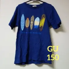GU ジーユー キッズ 半袖Tシャツ サーフボード柄 ネイビー 150