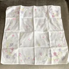 カーネーション 花柄 ホワイト ピンク 淡色ハンカチスカーフ①