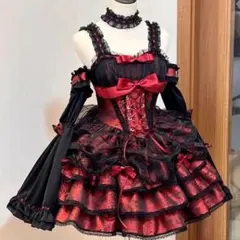 ゴスロリドレス 黒と赤　JSK　ロリータ アイドル服 ゴシック プリンセスドレス