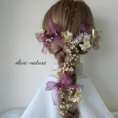ヘッドドレス ～パールリボンヘアアクセサリーパープル～髪飾り 成人式 袴