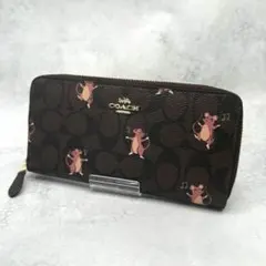 COACH コーチ 長財布 PVC ラウンドファスナー ブラウン 金具ロゴ 美品