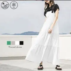 ジャンパースカート　白ワンピース　UVカット　Mサイズ