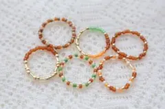 茶系ビーズリングセット 6個