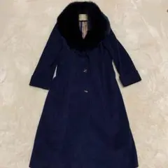 ラピーヌブランシュ マフラー付スタンドカラー コート 9号 濃パープル 